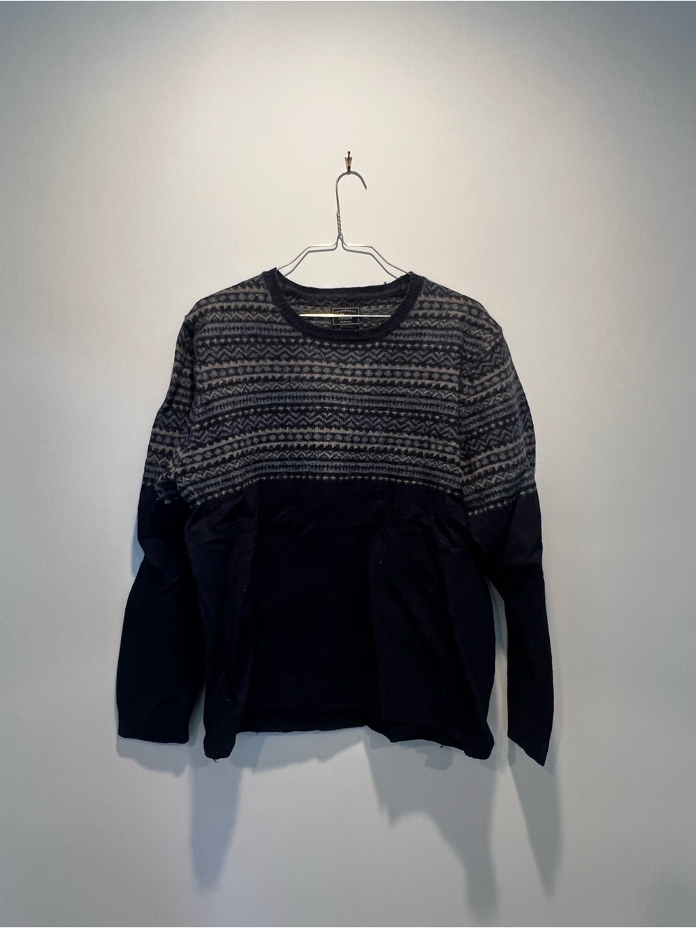 Patterned Blue and Gray Crewneck Sweater